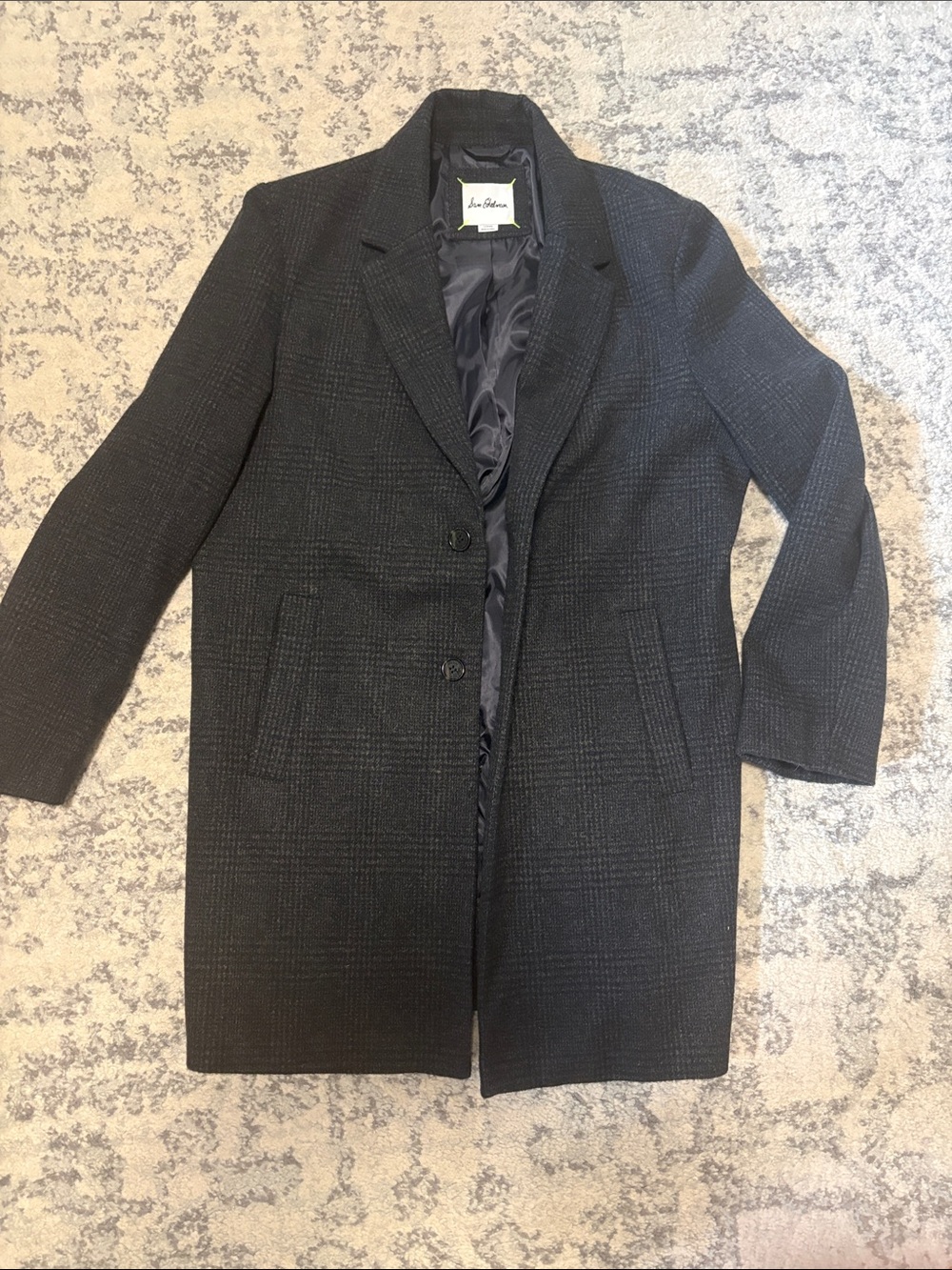 Sam Edelman Black Textured Single-Breasted Plaid Pea Coat